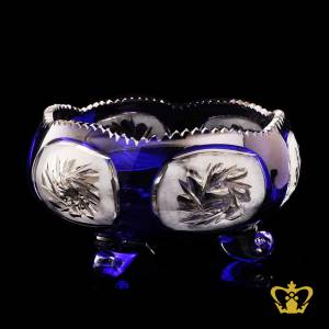Voguish-blue-footed-crystal-bowl-scalloped-edge-allured-with-frosted-pattern