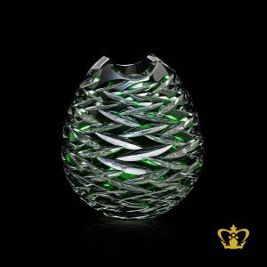 Charming-crown-edge-green-crystal-handcrafted-vase-with-alluring-intense-clear-leaf-cuts