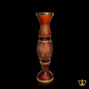 Impressive-luxurious-elegant-grand-3-tier-handcrafted-amber-crystal-vase-adorned-with-golden-rim