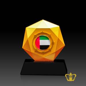 Crystal-heptagon-trophy-with-UAE-map-engraved-and-black-base-corporate-gift-customized-logo-text
