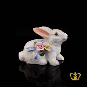 Artistry-Ceramic-Figurine-of-a-Rabbit-sided-with-Intricate-Detailing-of-Colorful-Flowers