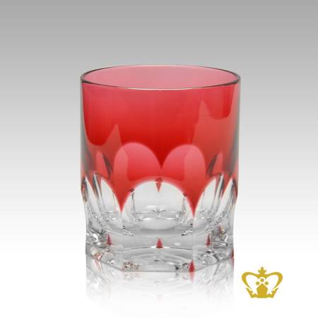 Whisky-crystal-Red-tumbler-adorned-with-timeless-precious-clear-deep-wide-curved-facets-pattern-10-oz