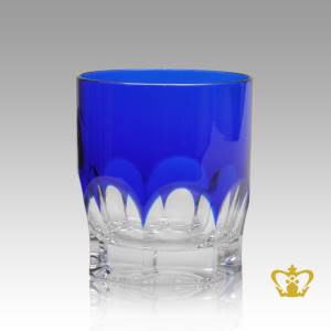Cobalt-blue-crystal-tumbler-adorned-with-timeless-precious-clear-deep-wide-curved-facets-pattern-10-oz