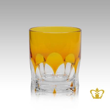 Amber-crystal-tumbler-adorned-with-timeless-precious-clear-deep-wide-curved-facets-pattern-10-oz