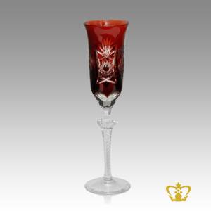 Classic-red-vintage-elegant-crystal-champagne-flute-with-intense-traditional-pattern-enhanced-hand-carved-stylish-clear-stem