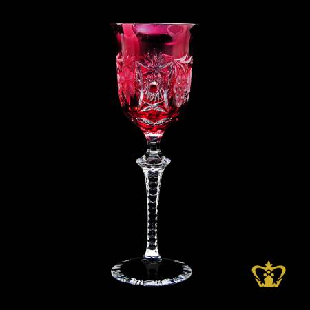 Elegant-red-wine-crystal-goblet-with-intense-star-cuts-and-grapevine-hand-carved-stylish-clear-stem