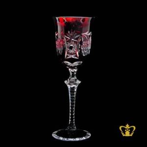 Red-wine-elegant-copper-ruby-crystal-goblet-with-intense-star-cuts-and-grapevine-hand-carved-stylish-clear-stem