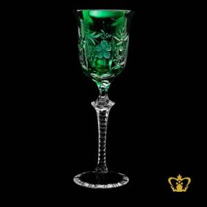 Emerald-green-elegant-red-wine-crystal-goblet-with-intense-star-cuts-and-grapevine-hand-carved-stylish-clear-stem