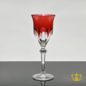 Tulip-shaped-red-crystal-wine-glass-with-classic-curved-facets-elegantly-carved-stem