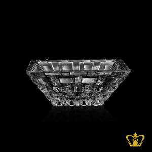 Elegant-square-decorated-crystal-bowl-enhanced-with-handcrafted-deep-line-pattern-cuts