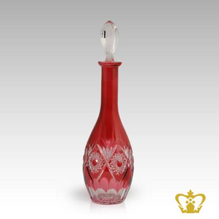 Alluring-antique-look-red-crystal-wine-decanter-adorned-with-embellished-enchanting-intense-timeless-pattern