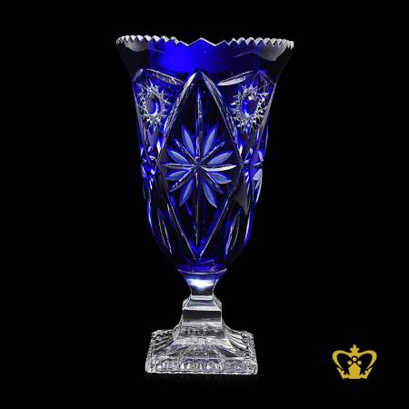 Alluring-Decorative-Gift-Majestic-Scalloped-Edge-Footed-Red-Crystal-Vase-Adorned-With-Traditional-Intense-Handcrafted-Leaf-Diamond-Pattern