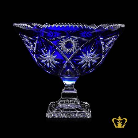 Classy-charming-scalloped-edge-blue-footed-crystal-bowl-ornamented-with-modish-handcrafted-leaf-pattern-decorative-gift