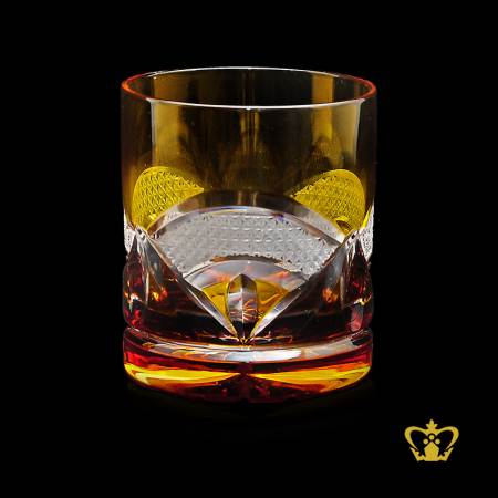 Alluring-Amber-whisky-glass-adorned-with-precious-frosted-intense-handcarved-pattern-