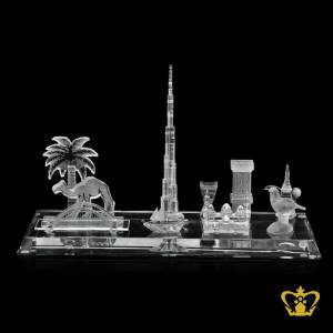 UAE-famous-landmark-and-replicas-of-Burj-Khalifa-camel-dhow-bukhoor-mosque-etc-handcrafted-in-crystal-with-clear-base