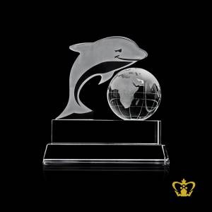 Personalized-crystal-dolphin-cutout-with-globe-and-2tier-clear-base