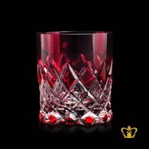 Carmine-red-alluring-crystal-whiskey-tumbler-traditional-elegant-distinct-cross-cut-pattern-sophisticated-glass-10-oz