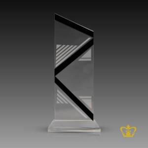 Handcrafted-rectangular-Zig-Zag-trophy-with-clear-crystal-base-logo-text-customized