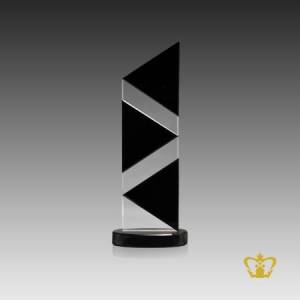 Personalized-triangular-shape-trophy-in-black-crystal-round-base-customize-logo-text-engraving