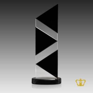 Personalized-triangular-shape-trophy-in-black-crystal-round-base-customize-logo-text-engraving