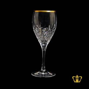 Crystal-wine-glass-with-luxurious-golden-rim-handcrafted-intense-leaf-motif-crystal-glass-graceful-stem