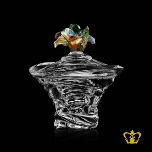 Ripple-crystal-candy-jar-adorned-with-exceptional-amber-blossom-elegant-decorative-gift