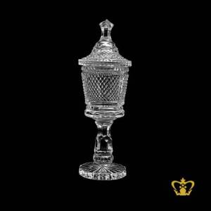 Magnificent-timeless-handcrafted-precious-footed-crystal-candy-jar-adorned-with-exotic-diamond-pattern