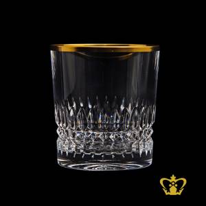 Enchanting-vintage-look-whiskey-glass-with-an-elaborated-handcrafted-cut-touch-of-luxury-added-by-a-golden-rim-10-oz
