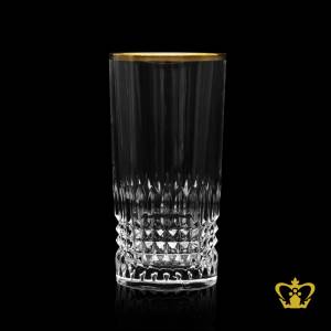 Luxurious-crystal-large-highball-tall-glass-handcrafted-elaborated-cuts-with-pleasing-golden-rim-explicit-tumbler-12-oz