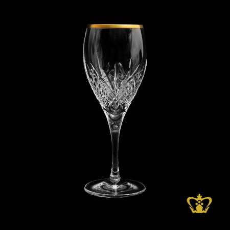 Exquisite-elegant-crystal-wine-glass-with-lovely-pattern-sculpted-adorned-with-golden-rim-8-oz