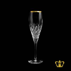 Alluring-Champagne-flute-with-luxurious-golden-rim-handcrafted-intense-leaf-motif-crystal-glass-graceful-stem-5-oz