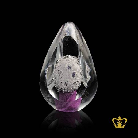 Artistic-Mesmerizing-Crystal-Paperweight-in-Violet-Tone-with-Intricate-Bubbles-inside