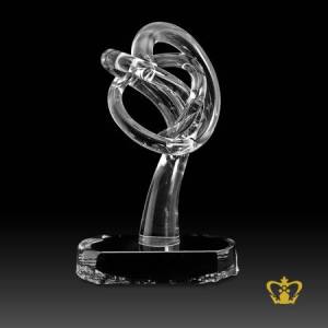 Customized-crystal-knot-shape-stands-on-black-base-personalize-text-engraving-logo-base-UAE-famous-souvenirs
