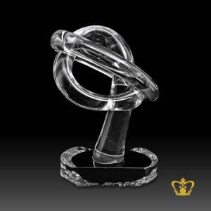Customized-crystal-knot-shape-trophy-stands-on-black-base-personalize-text-engraving-logo-base-UAE-famous-souvenirs