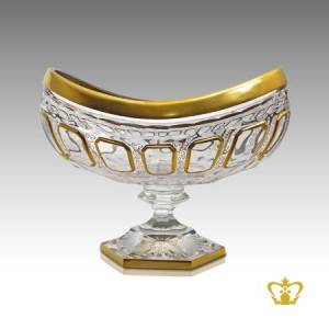 Vintage-timeless-style-elegant-footed-crystal-bowl-adorned-with-golden-edge-allured-with-stylish-square-gold-pattern-decorative-gift