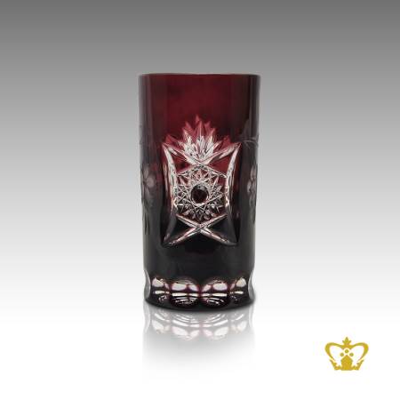 Alluring-amethyst-crystal-tumbler-adorned-with-hand-cut-intense-star-grapevine-pattern-clear-dimple-motif-carved-around-bottom-8-oz