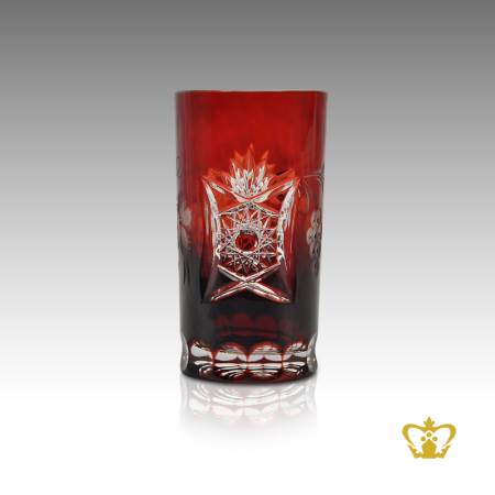 Crystal-tumbler-copper-ruby-with-classic-elegant-diamond-grapevine-pattern-and-clear-dimple-motif-carved-around-bottom-8-oz