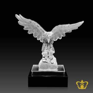 Crystal-falcon-replica-stands-on-a-black-and-clear-crystal-base-custom-text-logo-engraving