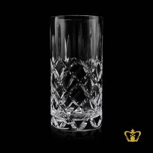 Unique-handcrafted-cross-leaf-cuts-rising-from-bottom-tall-highball-elegant-crystal-glass-13-oz