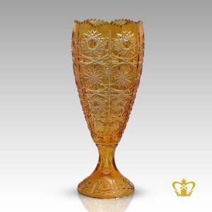 Charming-amber-long-crystal-vase-with-scalloped-edge-alluring-star-cuts