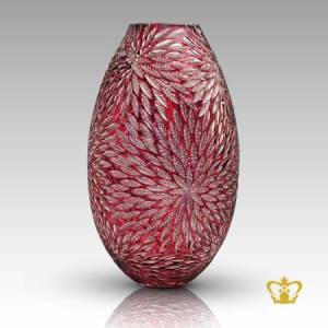 Striking-ruby-red-crystal-vase-with-luminous-intense-cuts