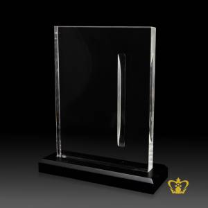 Crystal-Award-with-Groove-Black-Base-Rectangle-Customized-Logo-Text-12-Inch-x-9-Inch