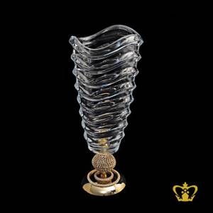Precious-Long-ripple-vase-ornamented-with-charming-golden-stem-allured-with-crystal-diamonds-handcrafted-decorative-gift