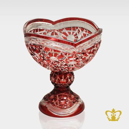 Enticing-red-ruby-footed-crystal-bowl-with-intense-luminous-charming-pattern-hand-carved