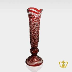 Charming-marvelous-red-long-footed-crystal-vase-adorned-with-handcrafted-unique-pattern
