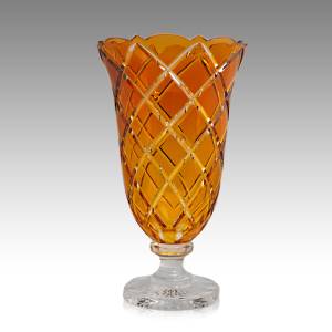 Glitzy-stylish-amber-crystal-footed-vase-adorned-with-handcrafted-intense-cross-pattern-decorative-gift