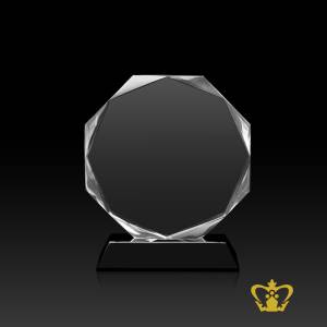 Crystal-octagon-trophy-with-black-base-customized-logo-text-engraving