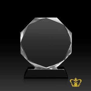 Crystal-octagon-trophy-with-black-base-customized-logo-text-engraving