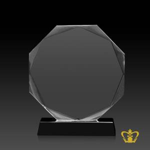 Crystal-octagon-trophy-with-balck-base-customized-logo-text-engraving