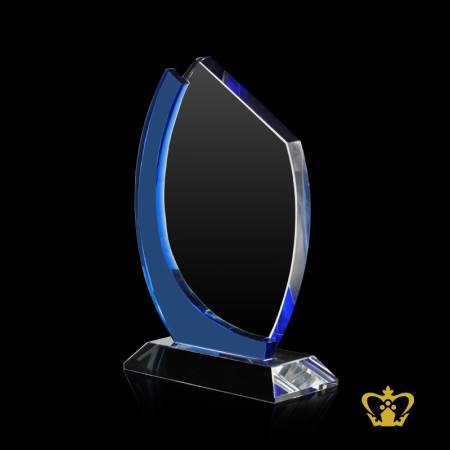 Shield-trophy-wave-cut-with-blue-crystal-and-clear-base-customized-logo-text